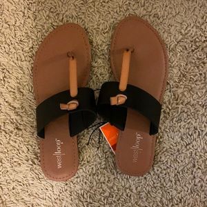 Sandals, brown and black, slip on, size 5/6